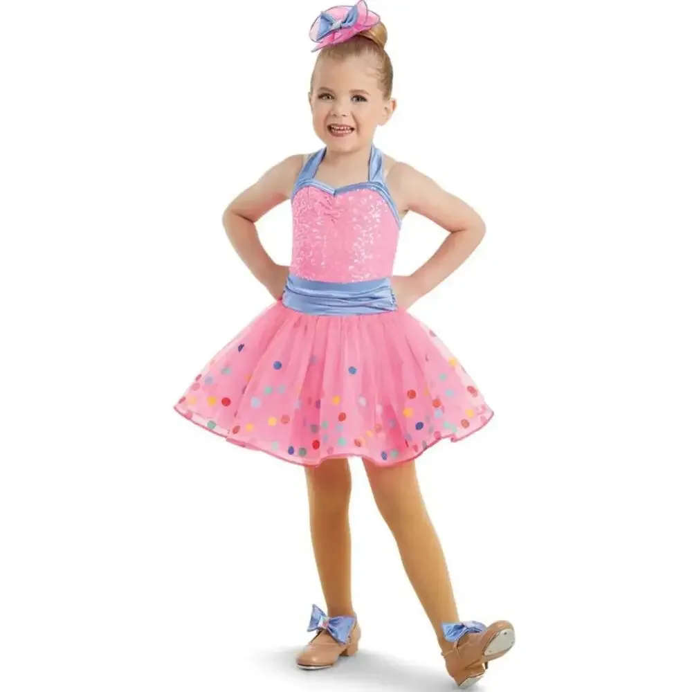 Pre-Owned Dance Costume Weissman 10784 6x-7 Child Hot Pink Polka Dot Tap Ballet